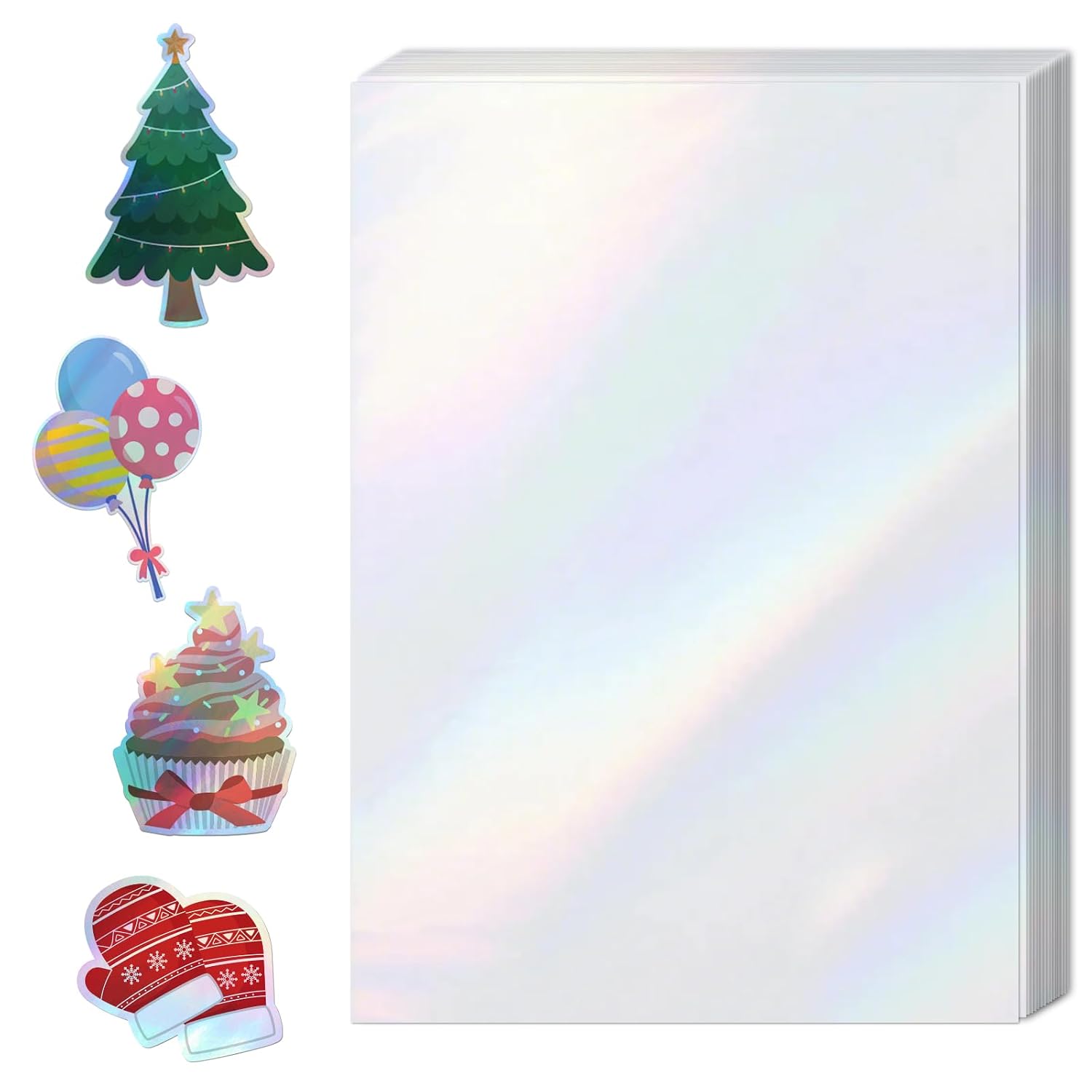 36 Sheets Holographic Sticker Paper,Holographic Laminate Sheets,A4 Size Clear Vinyl Sticker Sheets Self-Adhesive Rainbow Overlay Sheets,11.7 x 8.3 Inches（Star）