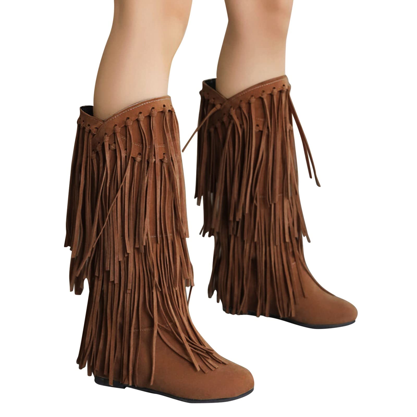 Generisch Botines para mujer, de ante y vaquero, clásicos, para verano, botas occidentales, elegantes, con flecos, botas de invierno