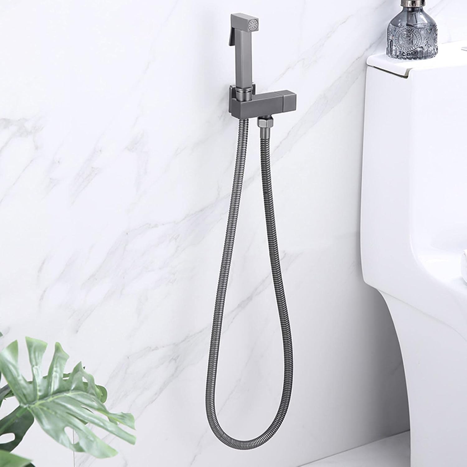 Hand Held Bidet Sprayer for Toilet Hand Shower for Toilet Set Bidet Shower Attachment Brass Cold Water with Hose Toilet Sprayer for Cloth Diapers,Chrome(Gris)