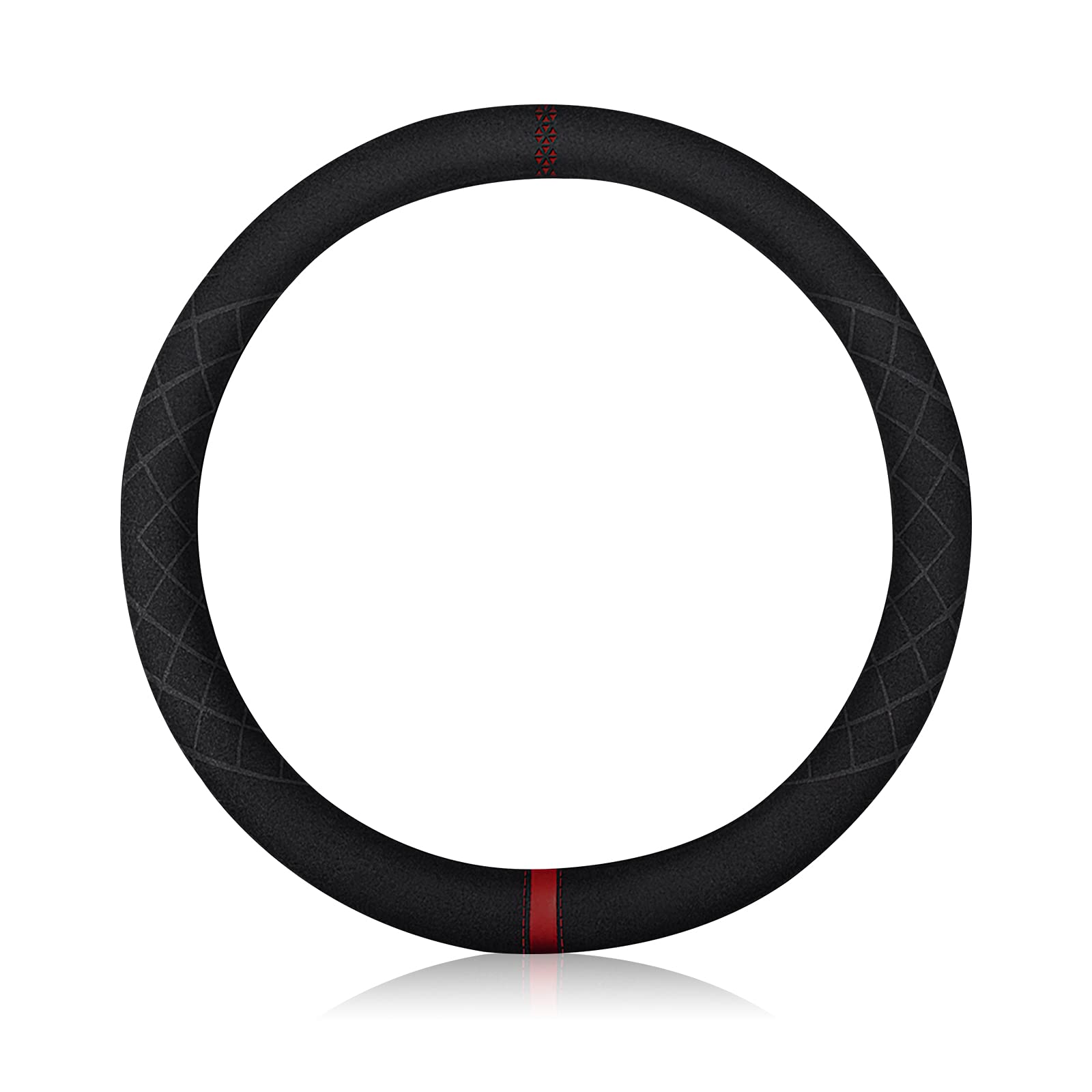 ErgocarSport Microfiber Suede Velvet Car Steering Wheel Cover Non-Slip Car Steering Wheel Protector Winter Warm Universal for Diameter 38cm(15") (Black Red)