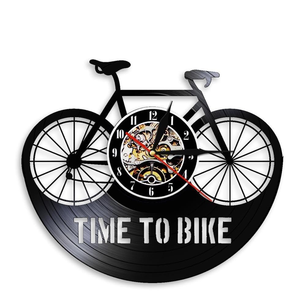Time to Bike Bikers Inspiration Quote Home Decor Mountain Bike Wall Clock Old Time Bicycle Cyclist Retro Vinyl Record Wall Clock Without LED