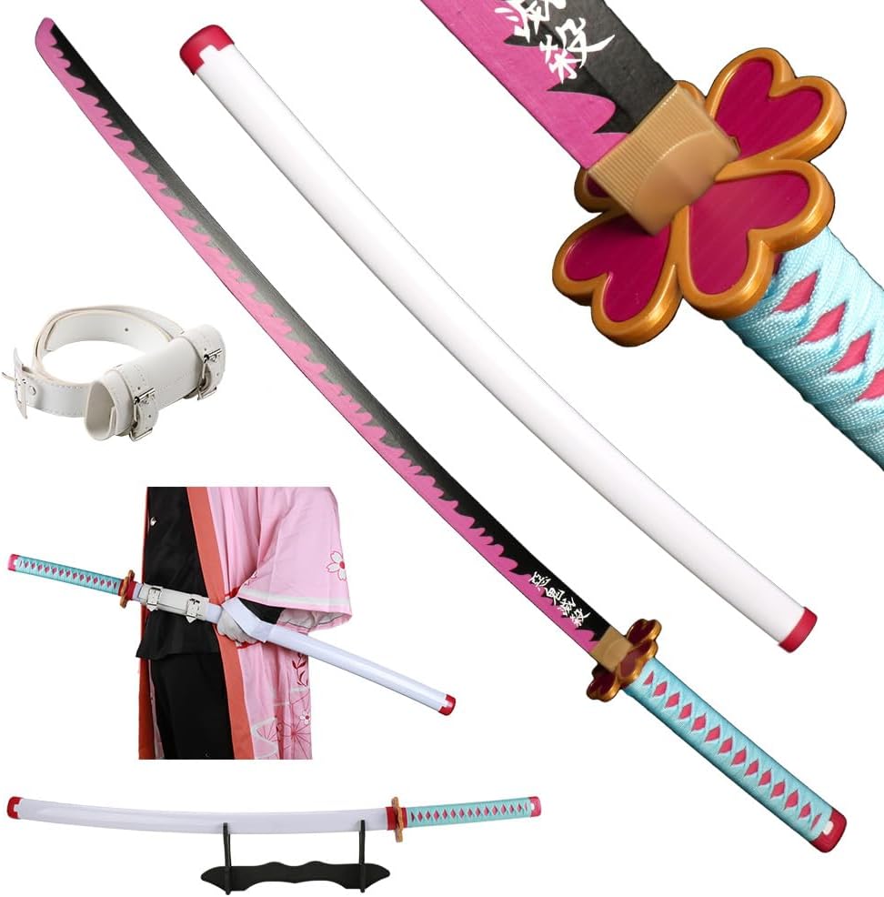 41 inches Demon Slayer Sword Cosplay with Belt Holder Stand, Inosuke Rengoku Tanjirou Giyuu Tomioka Zenitsu Sabito Shinobu (Kanroji Mitsuri)