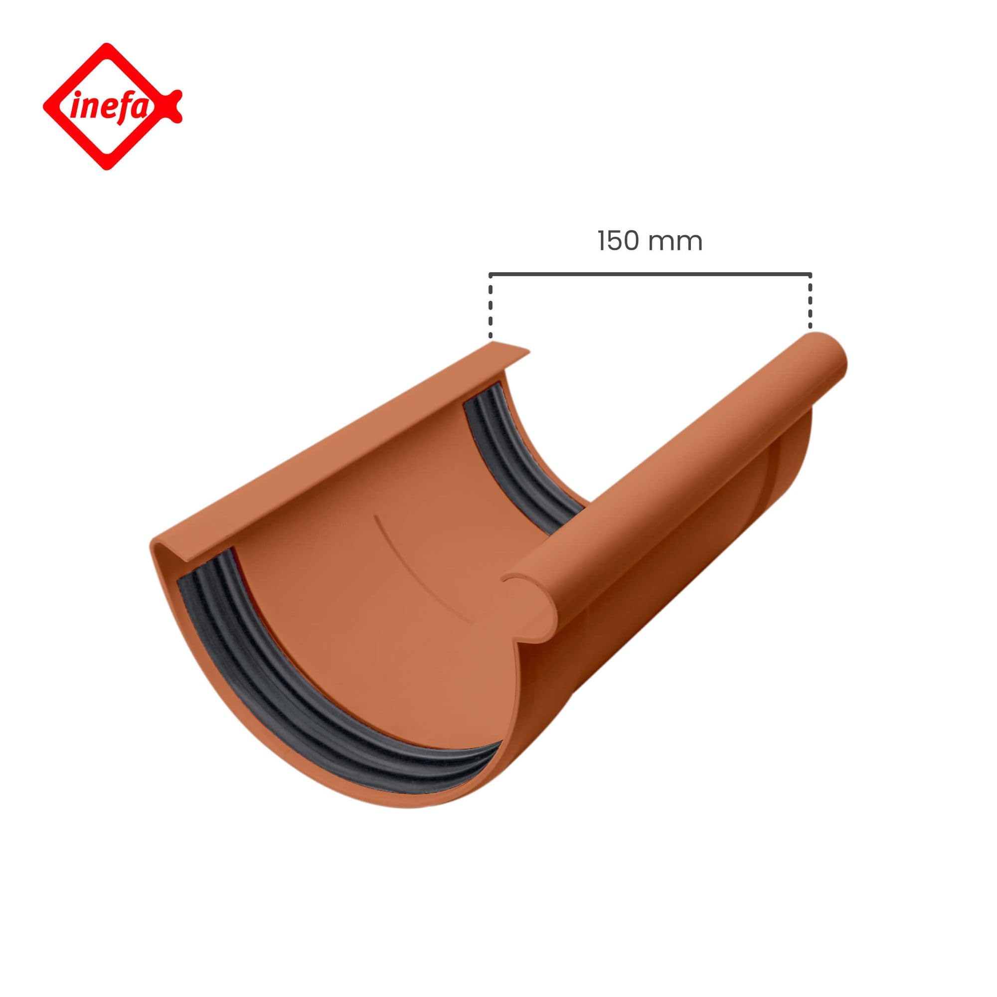 INEFA Conector de canalón semicircular, PVC 150mmmarrón Conector de canalón, fácilmontaje enchufable,made in Germany