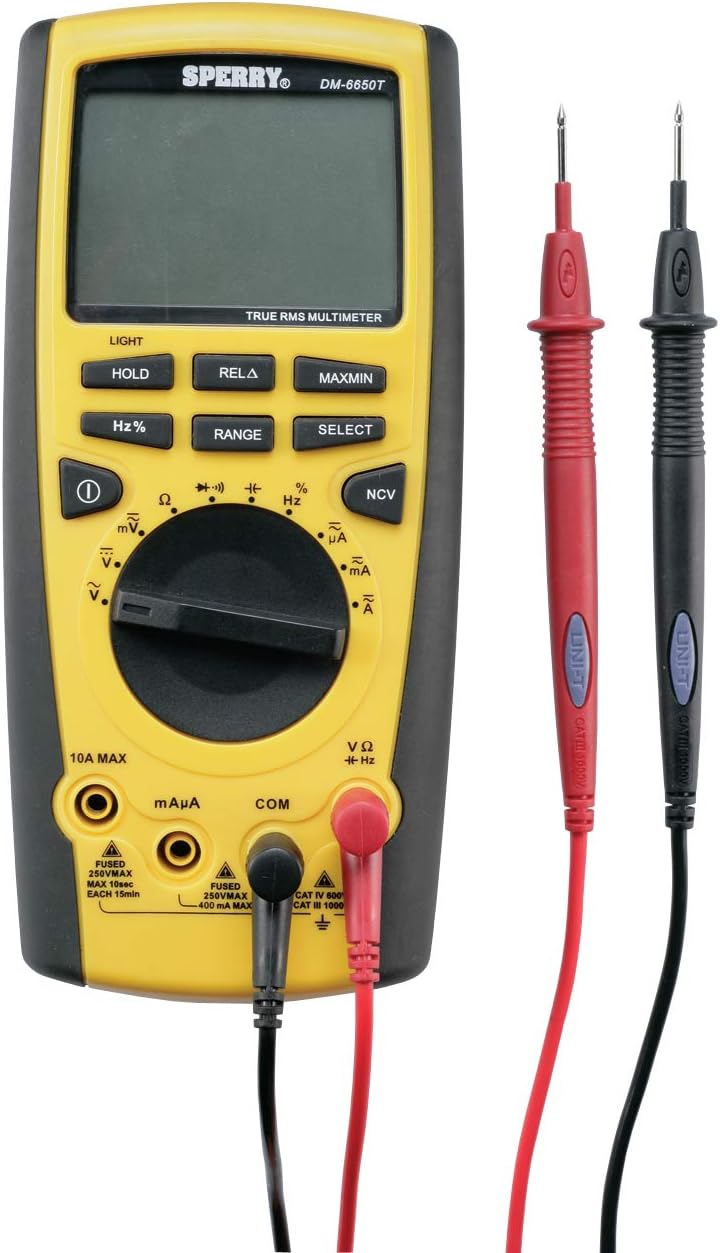 Sperry Instruments DM6650T True RMS Digital Multimeter, 10 Function, 750/1000V AC/DC, 10A Current, Continuity, 10 Auto Range