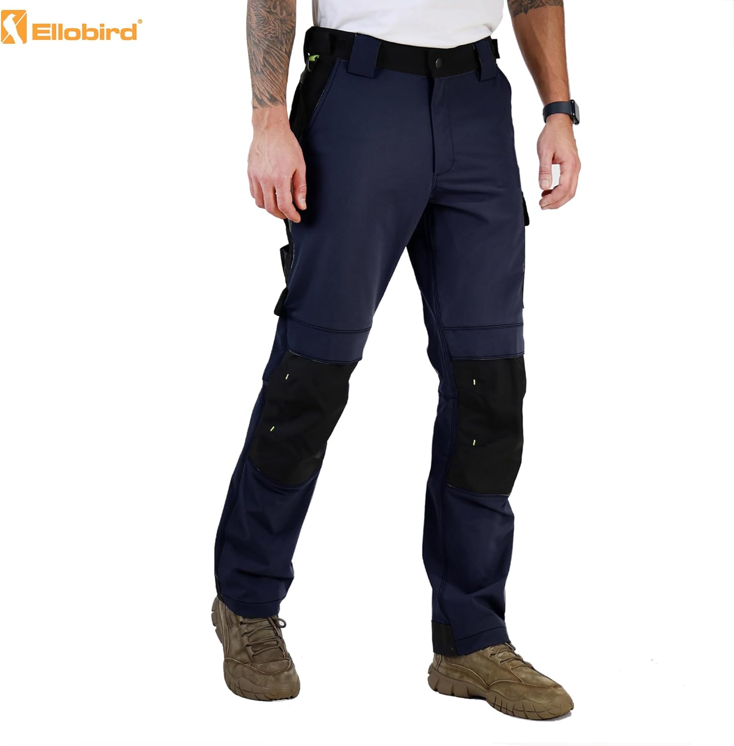 Ellobird Men's Work Utility Pants, Relaxed Fit 4 Way Stretch, Construction Carpenter Cargo Tactical, Durable Cordura