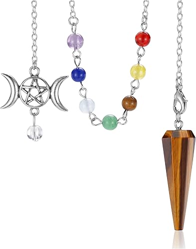 Miniatura 8 de CrystaTears - Péndulo de cristal curativo de cuarzo rosa para adivinación, piedra de cristal hexagonal natural para chakras, péndulo de cuarzo,