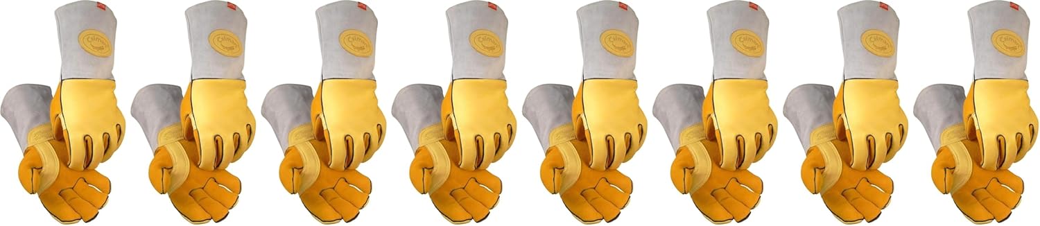 Elk Skin MIG/Stick Welding Gloves,Flame Resistant Wool Lined Back,Cowhide Cuff,Kevlar,Kontour Design,Gold/Gray Large(1485-5)