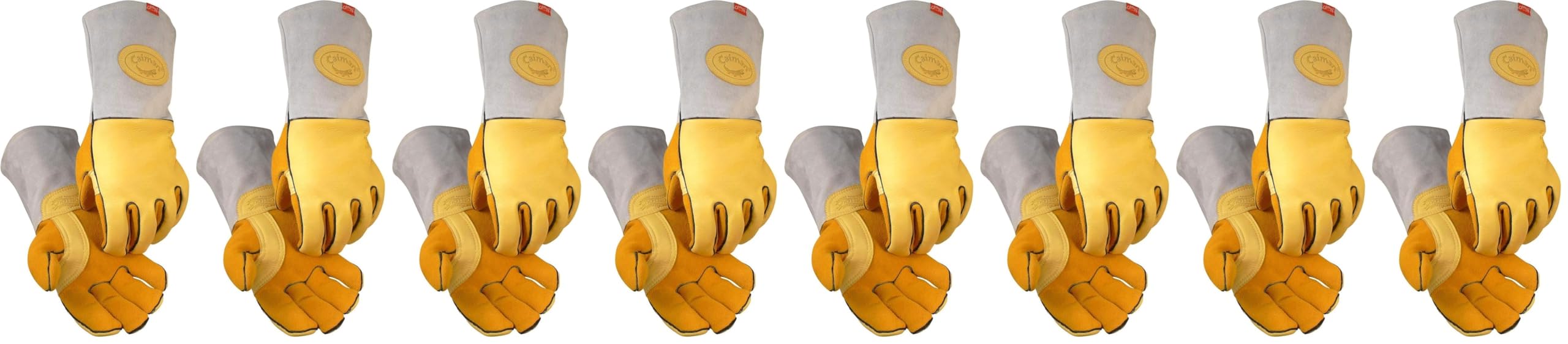 Elk Skin MIG/Stick Welding Gloves,Flame Resistant Wool Lined Back,Cowhide Cuff,Kevlar,Kontour Design,Gold/Gray Large(1485-5)