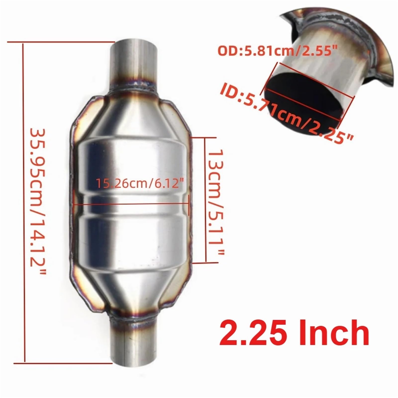 Uniwersalny katalizator z wlotem/wylotem 2,25'' cala 5,7 cm Uniwersalny samochodowy katalizator wydechowy 400-komorowy tłumik o wysokim przepływie Euro 1 stal nierdzewna Katalizator spalin