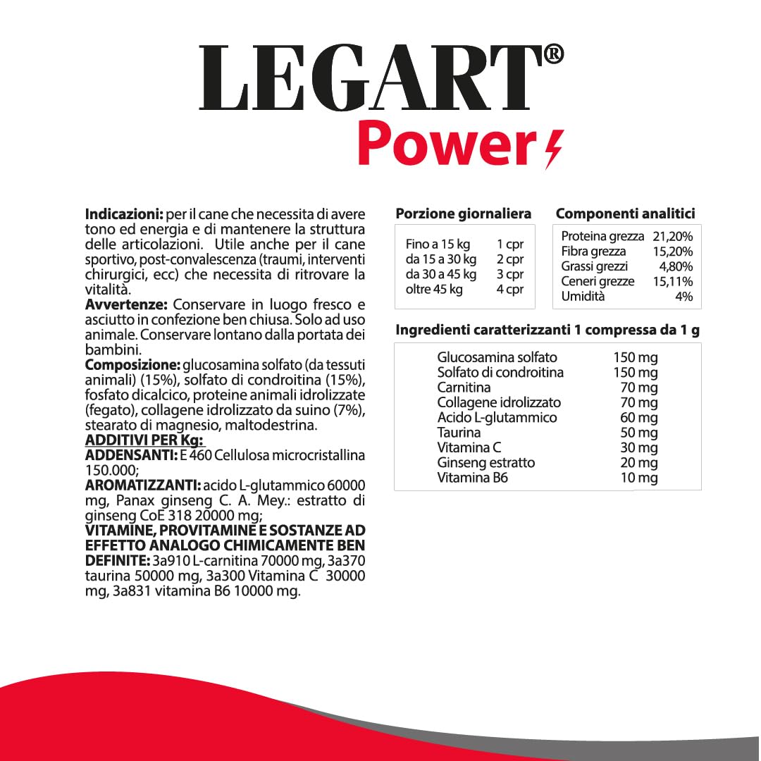 Aurora Biofarma Legart Power 60 Compresse - Mangime Complementare per Cani e Gatti - Utile per Forza, Vitalità e Articolazioni