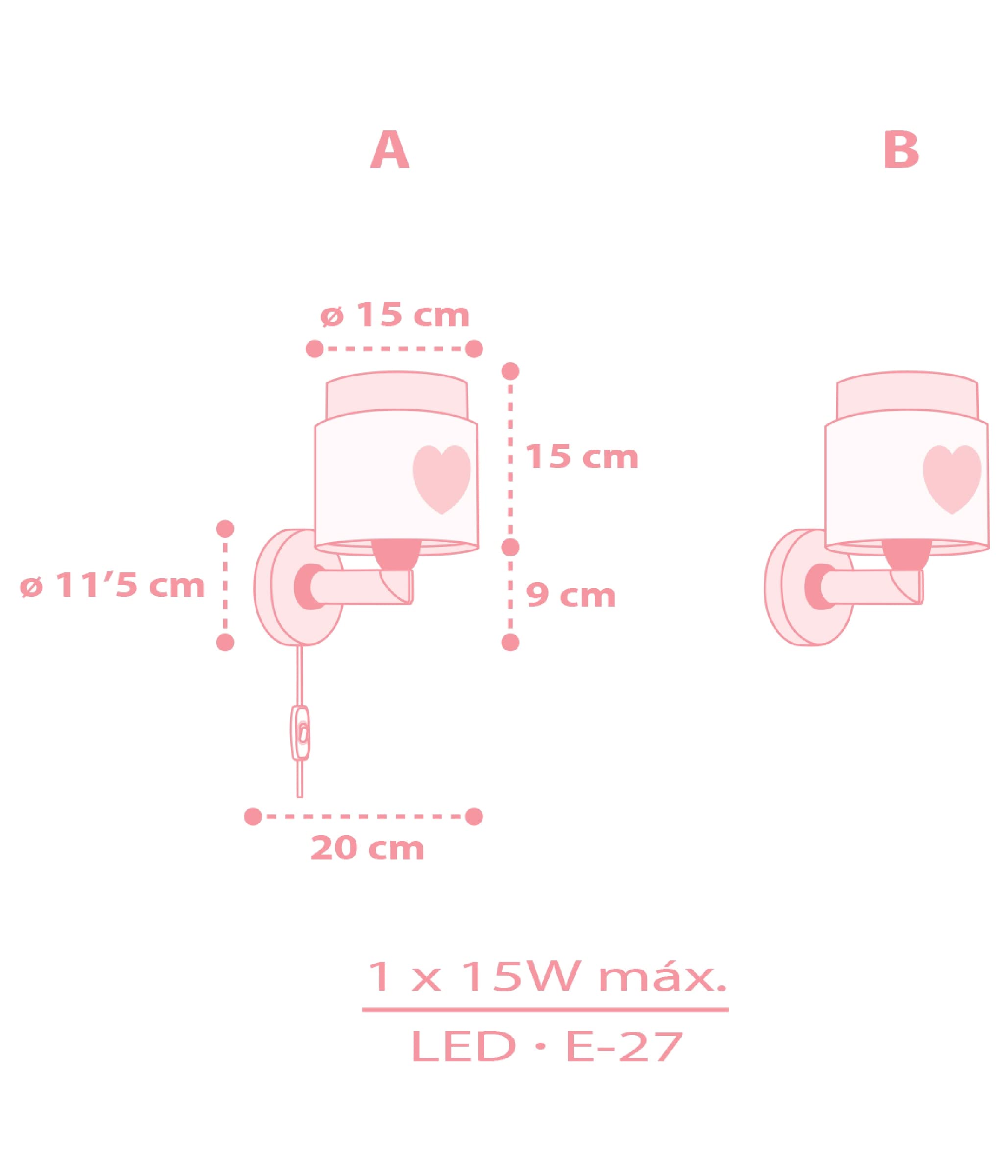Dalber Kinder Wandlampe Baby Dreams Herz Rosa 76019S | Wandleuchte; Kinderzimmer; E27 - 1 x 15W