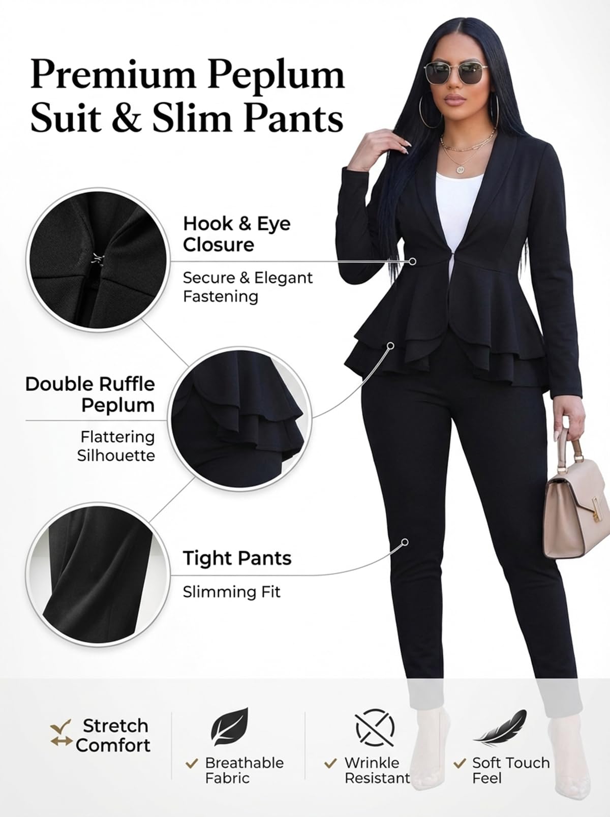 Salimdy 2 Piece Outfits for Women Long Sleeve Dressy Blazer Pants Suits | Business Casual Suits for Women Sexy Two Piece Funeral Church Work Office Interview Graduation product thumbnail 6