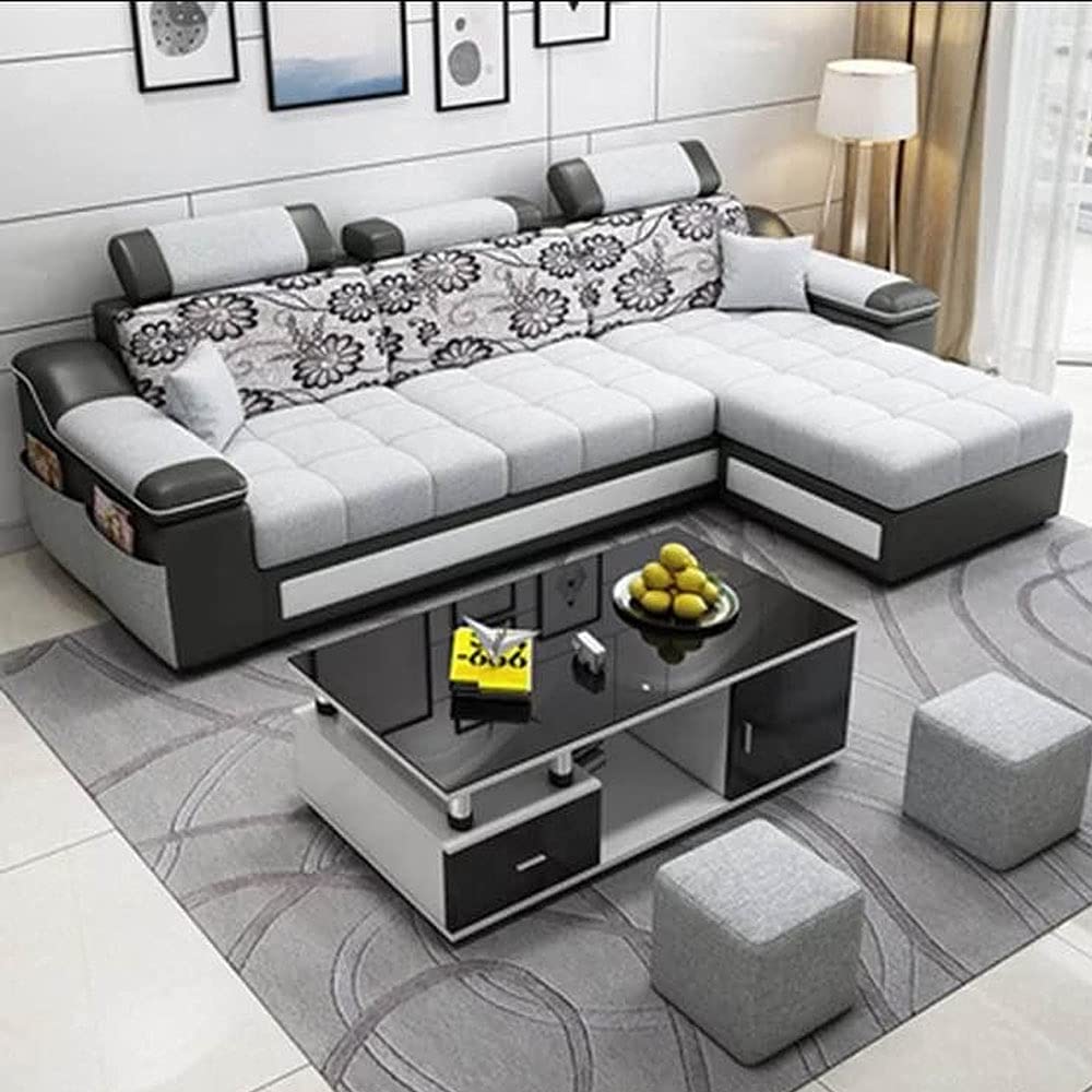 Casaliving Cotton Lowkey - 4 Seater L Shape Sofa For Living Room (Black Grey) Right Side Sofa, 4-Person Sofa