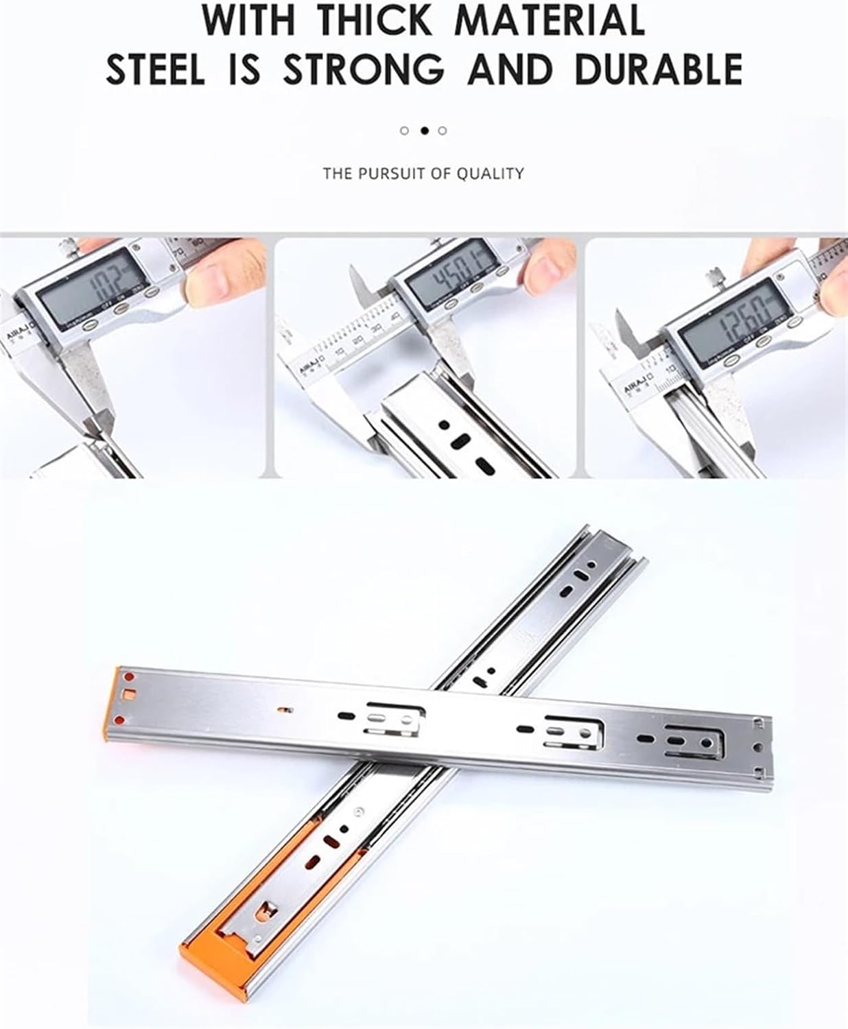 Heavy Duty Drawer Slides 12-20inch Three Section Stainless Steel Drawer Rail Mute Cushion Tool(Buffer 16inch 40cm)