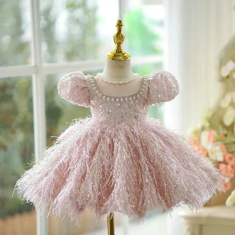 ZBDZSW Elegante Rosa Mädchen Prinzessin Feier Klavier Recital Kinder Party Kleid Blume Tutu Kleid Hochzeit Geburtstag