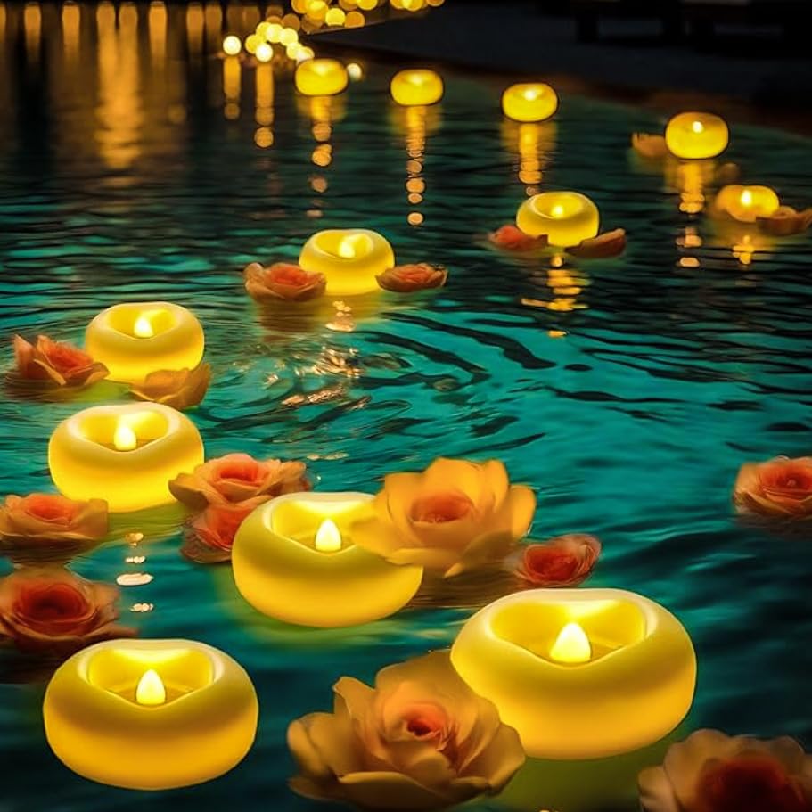 24 x 2”Floating Candle, 200 Hour Water Activated Warm White Battery Powered Flameless LED Floating Candle Floating for centerpieces/Bathtub/Pool/Fountain