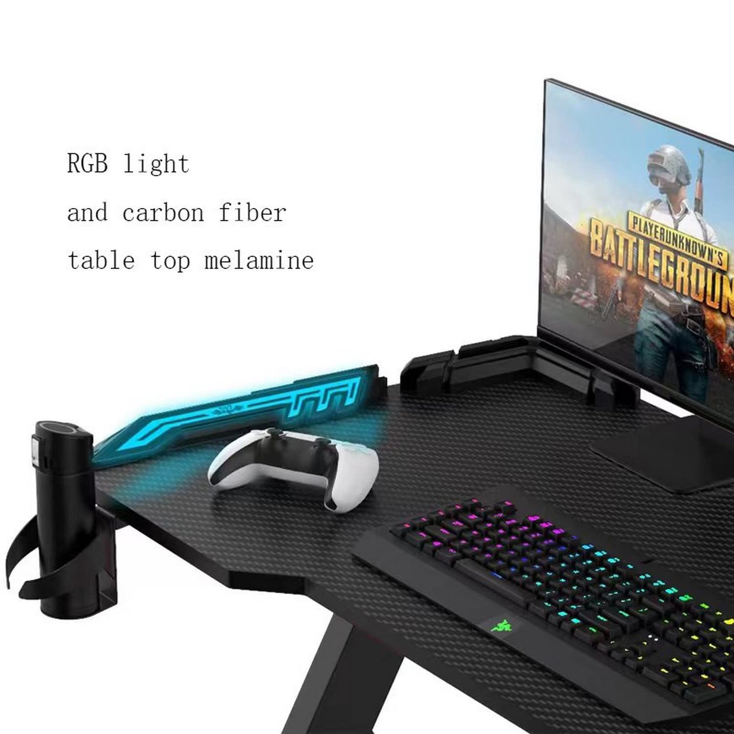 Brigros WeHome - Scrivania Gaming LED RGB, Scrivania Da Gioco Desk Per Laptop Pc, Tavolo Gioco, Scrivania Per Computer E Gaming In Mfc E Superfizie Effetto Fibra Di Carbonio (120x60x75 cm, Red)