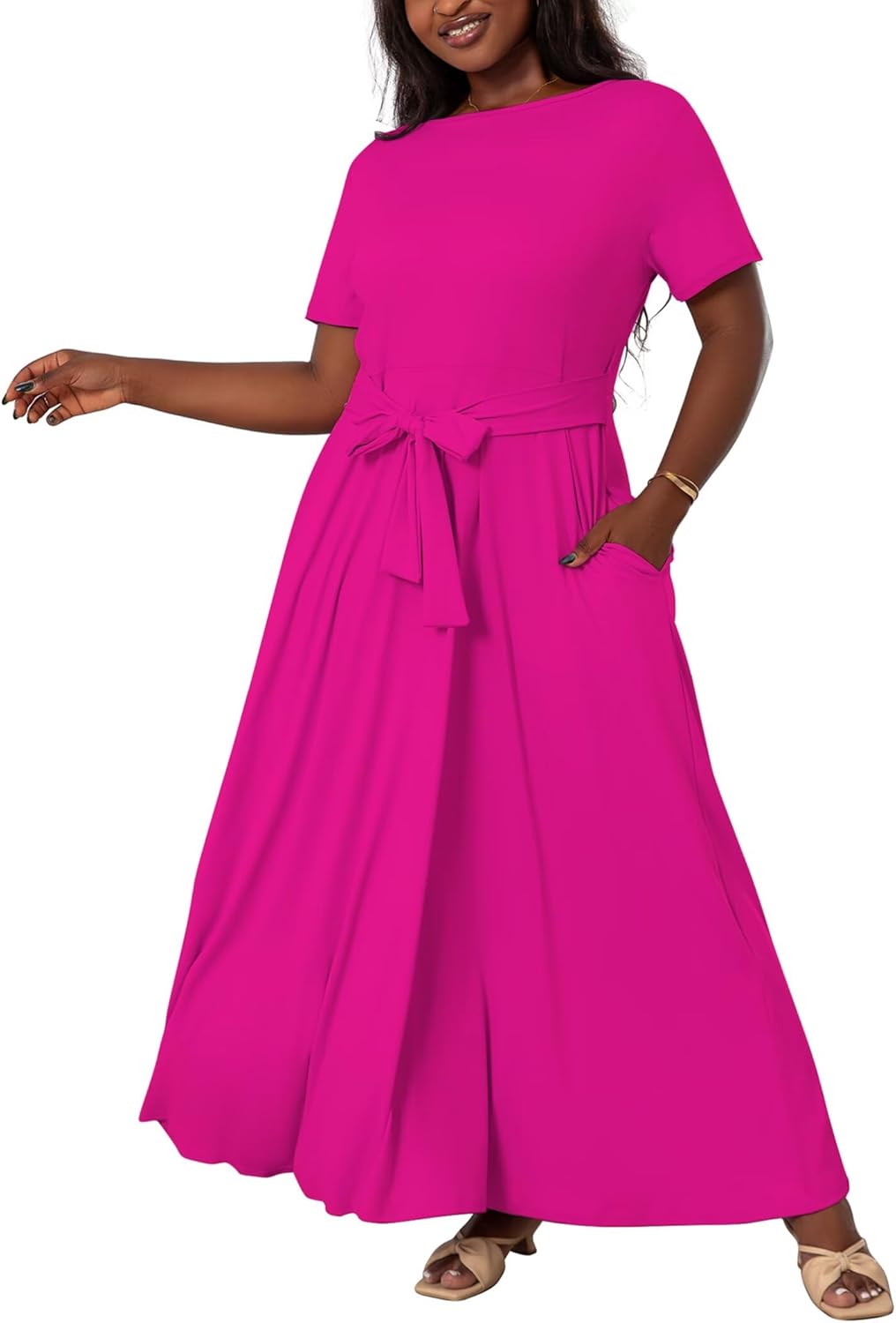 Plus Size Dresses for Curvy Women Soft Comfy Stretchy Short Sleeve High Waist Self ...