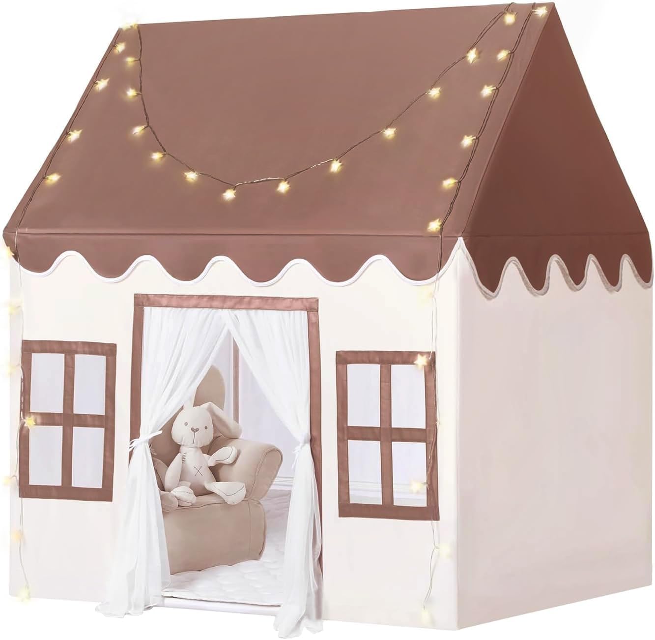 Wilwolfer Play Tent for Kids Indoor - Kids Play Tent Indoor Toddlers Play House Large Toddler Toy House Birthday Gift for Boys & Girls Playroom Decor (Brown Playhouse)