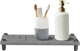 Volanne Premium Diatomite Sink Caddy – Quick-Drying Stone Tray with Stainless Steel Feet – Water-Absorbing Organizer for Kitchen & Bathroom – 11" L x 4.7" W – Dark Grey