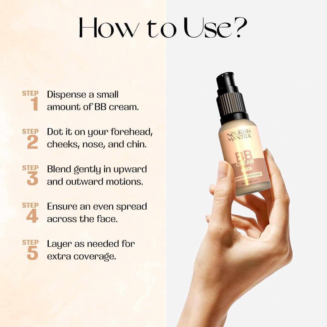 Nourish Mantra BB Cream with SPF 25, Brown, 15 ml (Pack of 1) - Image 4