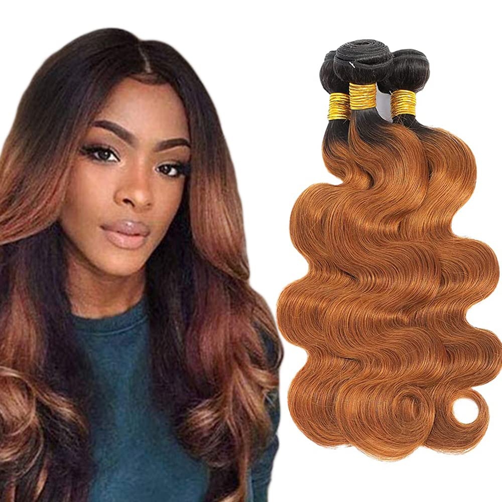 Amazon.com : LadrXadr Ombre Brown Wavy Human Hair 1b/30 Body Wave 3 ...