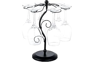 MyGift Freestanding Matte Black Metal Wine Glass Rack, Countertop Wine Holder with Elegant Scrollwork Design