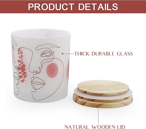 Miniatura 5 de SHMILMH Tarros de vela de vidrio esmerilado para hacer velas con tapas de madera, frascos gruesos y vacíos con caras humanas abstractas de colores a