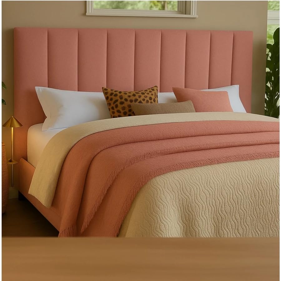 Cabeceira Modular Para Cama Queen – Estofada Com Fita Dupla Face De Fixação Sem Furos Na Parede (Rosa)