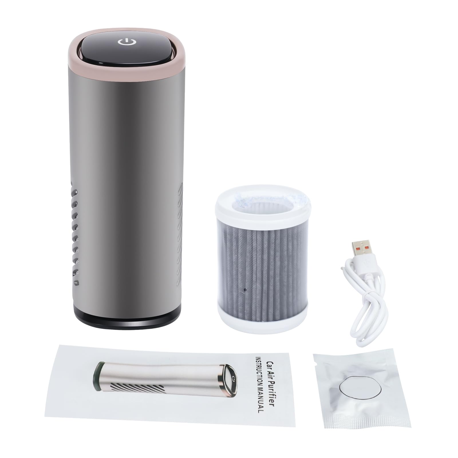 Purificador de aire USB, purificador de aire con aromaterapia, filtro de aire HEPA contra moho, polvo, olores de polen, con iones negativos y luz azul, 36 dB, para coche y hogar (gris)