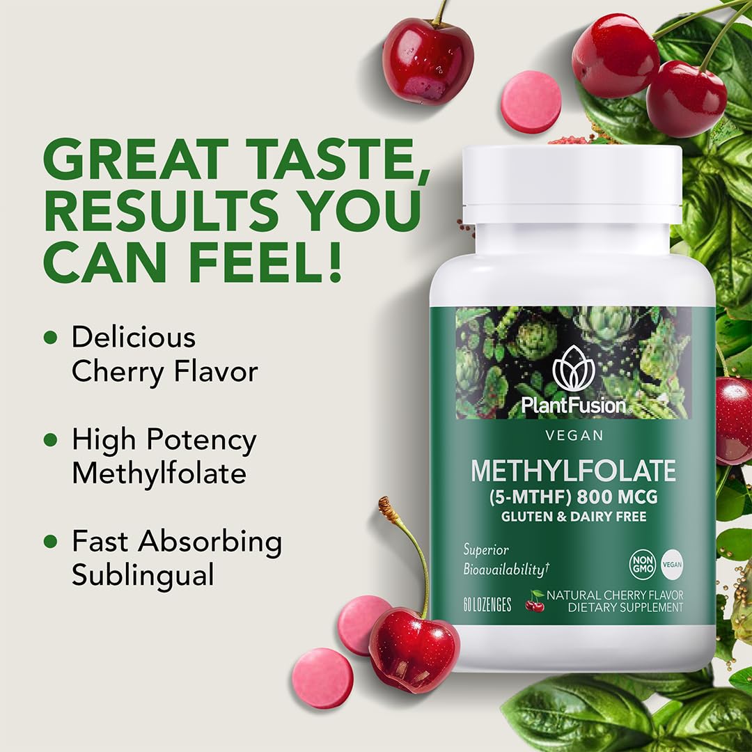 PlantFusion Vegan High Potency Methylfolate 5-MTHF – Fast Acting Sublingual Methyl Folate Supplement is 6X More Absorbable - Non-GMO, Supports Cardiovascular & Brain - 60 Lozenges — Amazon image 2