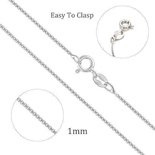 Miniatura 5 de Matoa Box Chain Sterling SilverSolid Gold 1MM, 925 Sterling Silver Chain Necklace for Women, Delicate Italian Box Chain Necklace, Thin Sterling