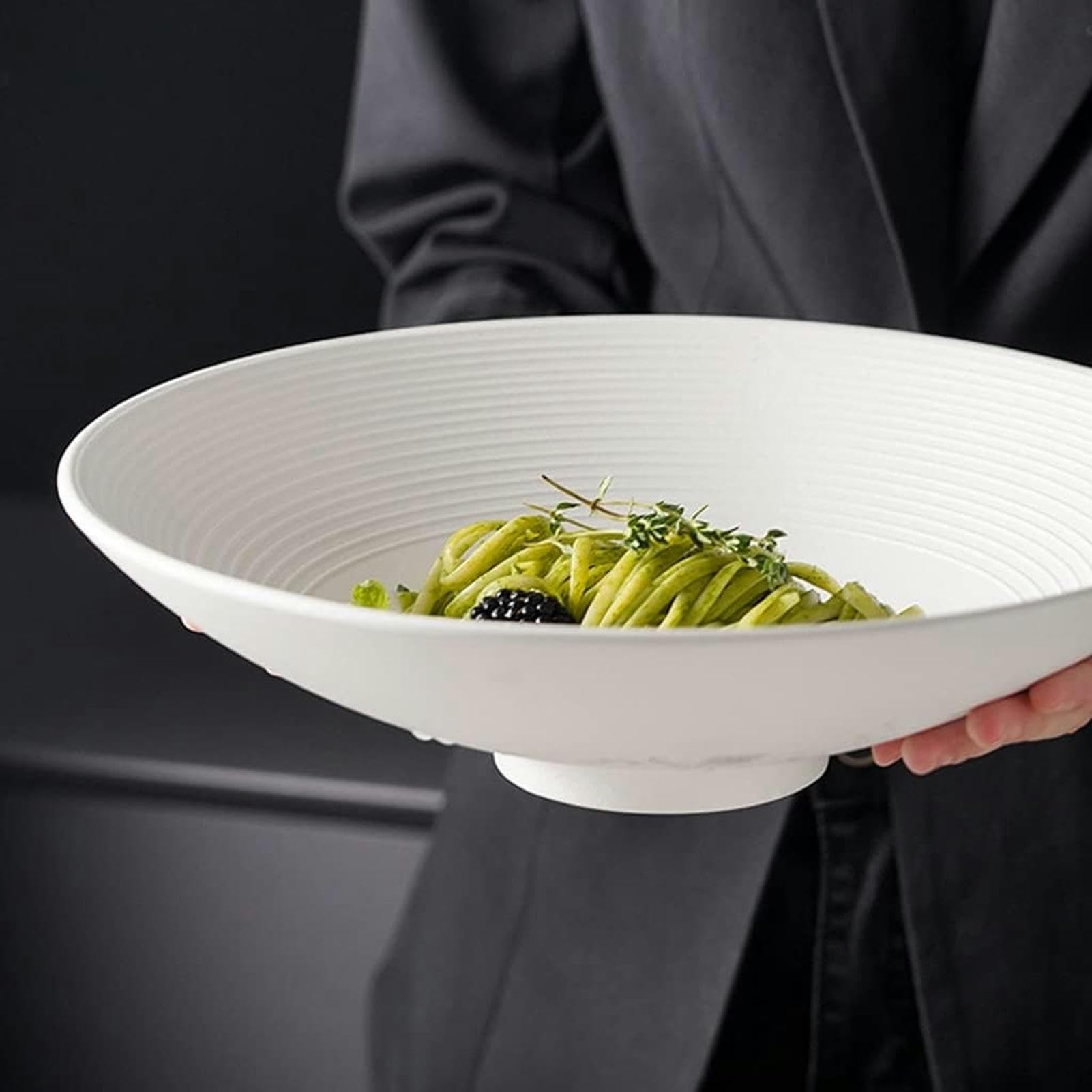 Szklane miski do sałatek, szklane mieszania, ceramiczne Miska na warzywa i owoce Duża miska użytku domowego sałatki Zupa makaron ramenu Miski zupy(Black,L)