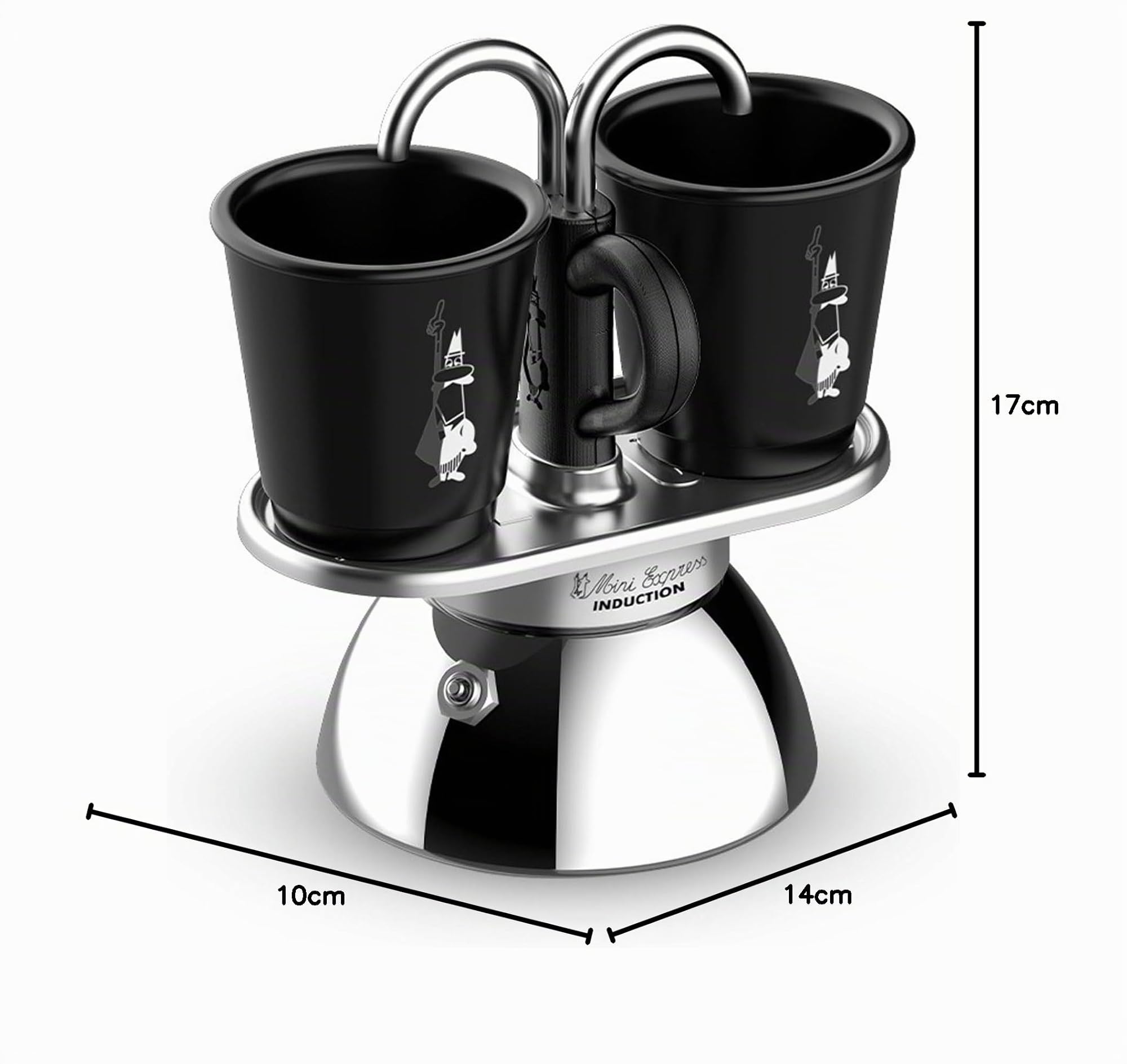 Bialetti Mini Express Induction, cafetière à induction, 2 tasses (100 ml), convient à tous types de feux, noir