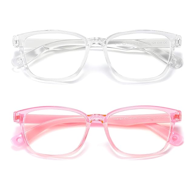 AHXLL Kids Blue Light Blocking Glasses 2 Pack Anti Eyestrain UV Protection Computer Gaming TV Phone Glasses for