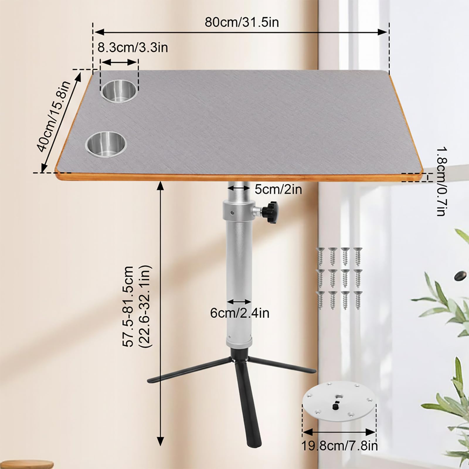 Tavolo regolabile per camper con gambe in alluminio, 80 x 40 cm, portatile, con portabicchieri, altezza regolabile, per interni ed esterni, per furgone, barca, campeggio, piccoli spazi