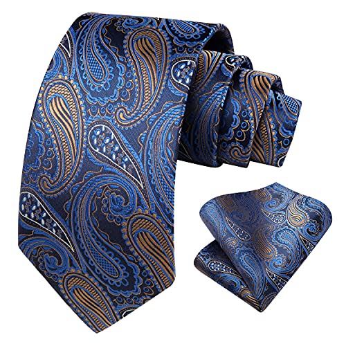 Image of HISDERN Ties for Men Paisley Floral Tie Handkerchief Classic Woven Business Formal Necktie and Pocket Square Set Wedding