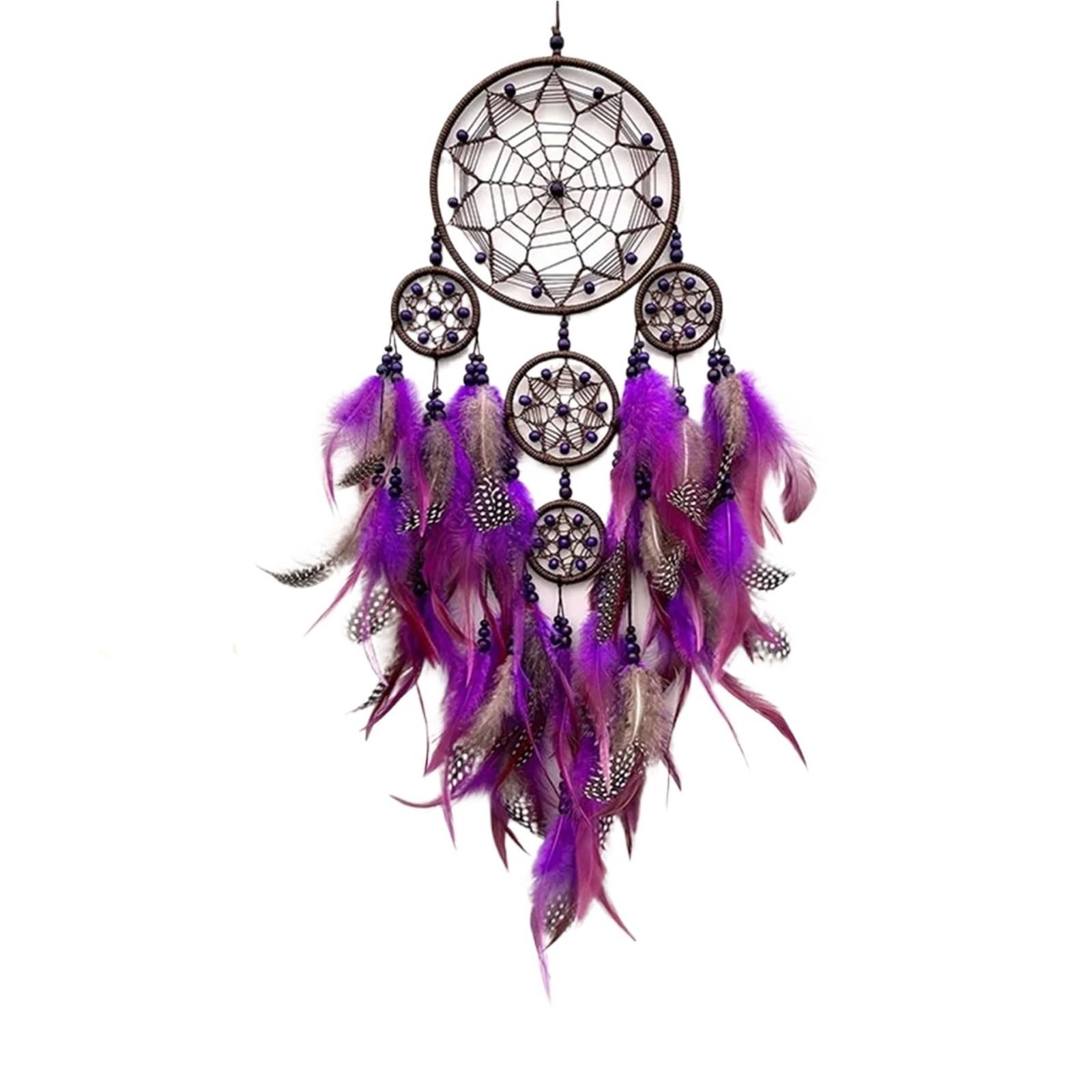 Vintage Blue Feathers Dream Catcher Wall Hanging - Handmade Wind Chimes(Purple)