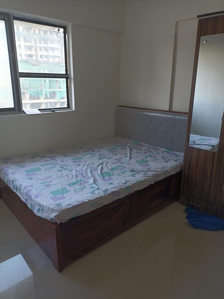 Decan Solid Sheesham Wood Bed with Hydraulic Storage and Upholstery Headboard - 3 Years Warranty