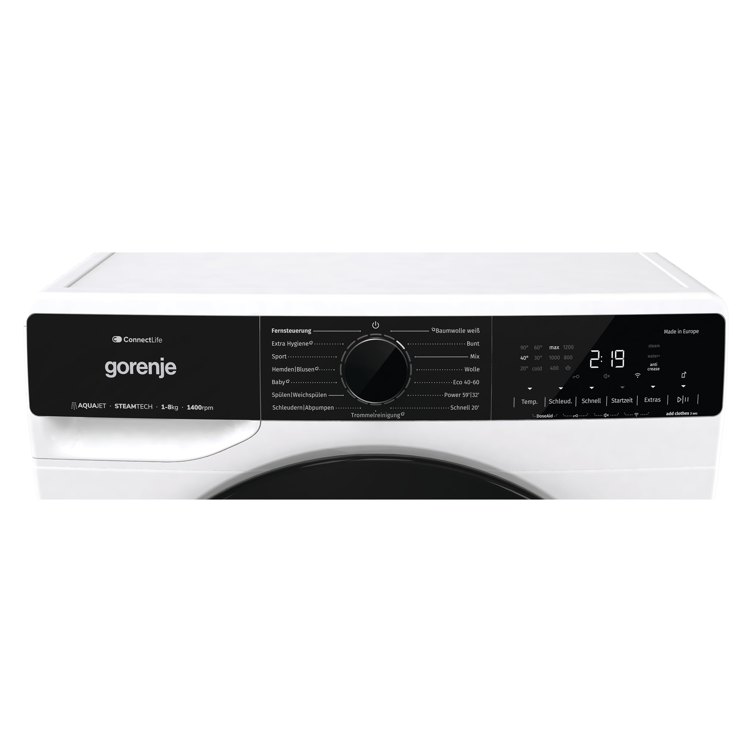 Gorenje WPNA 84 SATSWIFI Waschmaschine mit Dampffunktion / 8 kg / 1400 U/Slim Line/ConnectLife WiFi/Total AuaStop/Inverter PowerDrive Motor/Edelstahltrommel/Kindersicherung/EEK A