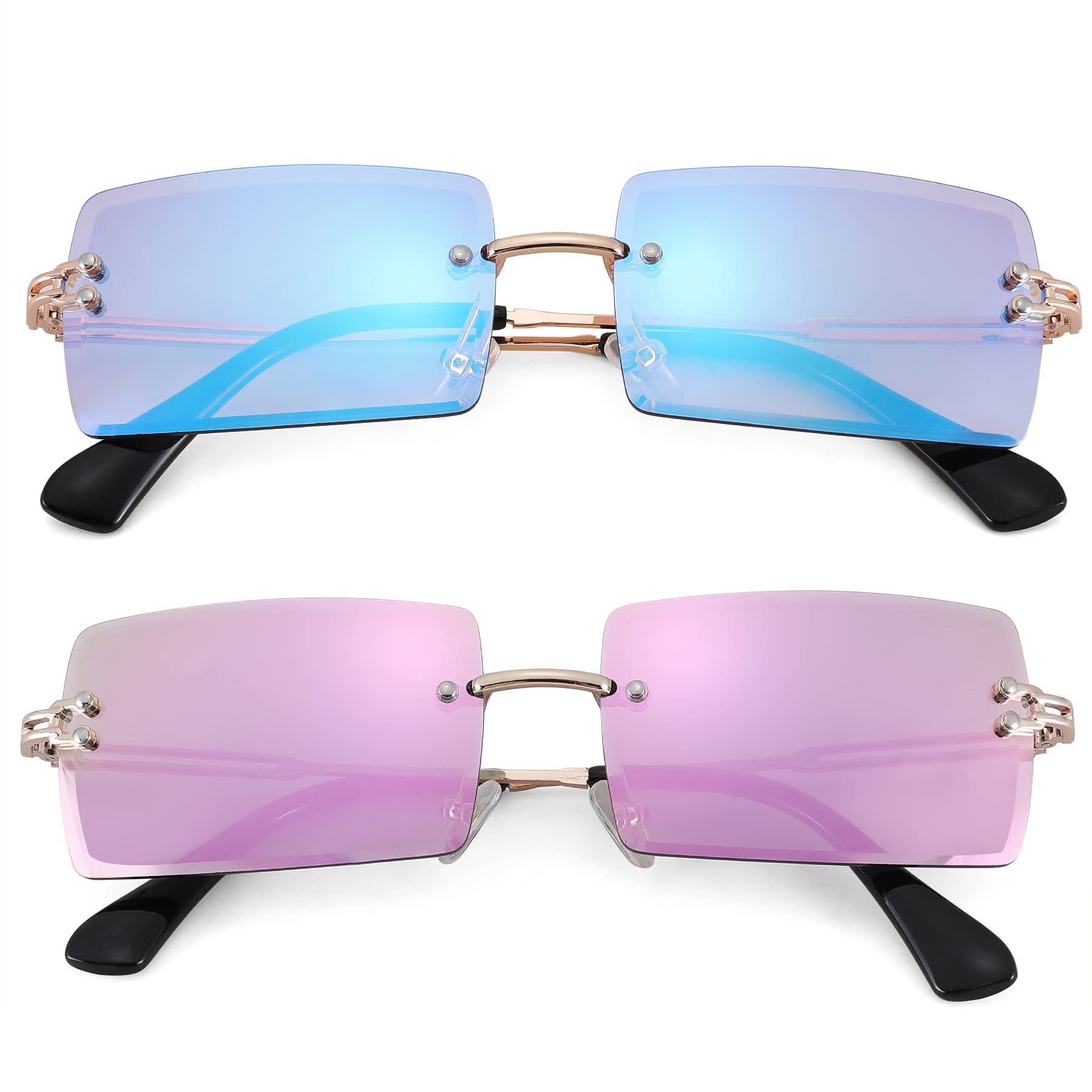 HycrediRectangle Sunglasses for Men/Women Small Rimless Square Shade Eyewear