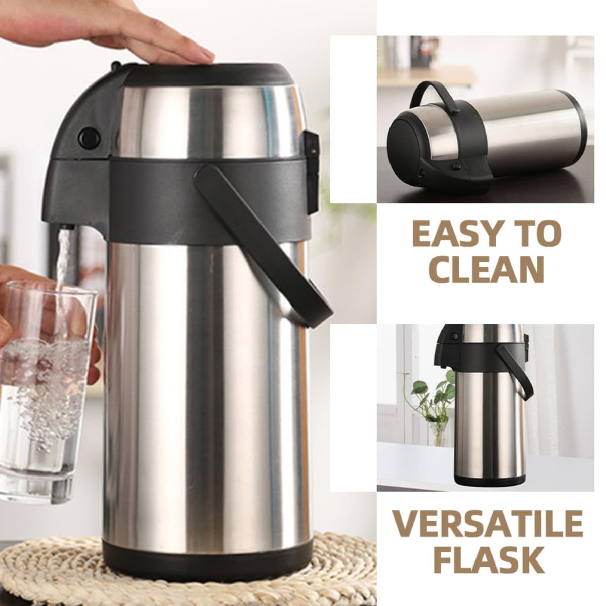 KICHOUSE Dispensador de Bebidas Térmico de Acero Inoxidable de 3.5l Aislamiento para Cocina y Viaje, Botella de Agua Grande Fácil de Limpiar y Conservar Temperatura