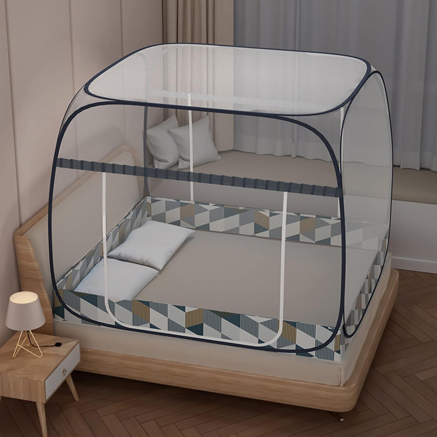 LTLJX Pop-up Mosquitera para Cama Doble, Plegable Mosquitera Tienda de la Puerta Doble, Portátil Mosquito Cortina para Camping Viaje Hogar al Aire Libre,Gris,W1.2*L2*H1.42m