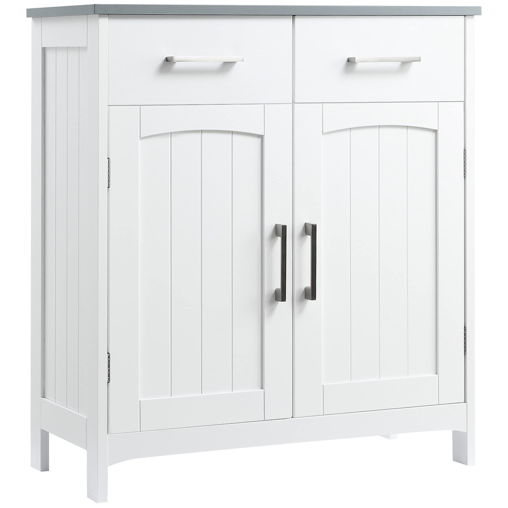 kleankin Bathroom Floor Cabinet, Freestanding Linen Cabinet, Storage Cabinet with 2 Drawers, Double Doors, Adjustable Shelf, White