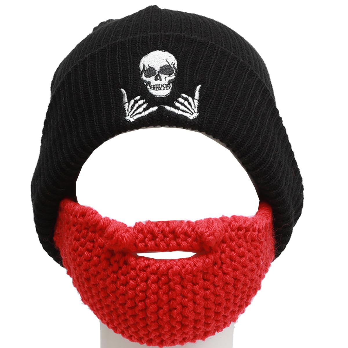 YEKEYI Barbarian Beanie Original Handmade Knit Hat Vagabond Winter Warm Mask Hat Removable Beard Red