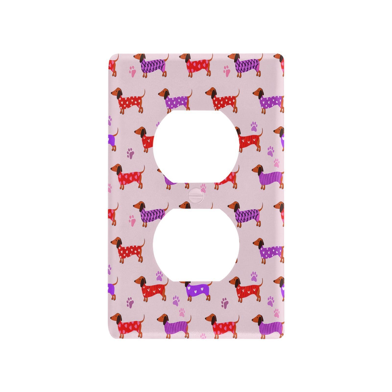 BOESI Doodle Colorful Dachshund Light Switch Cover Trim, Switch Panel Trim, Receptacle Cover, Double Receptacle Receptacle Cover, 4.53 * 2.76 inches