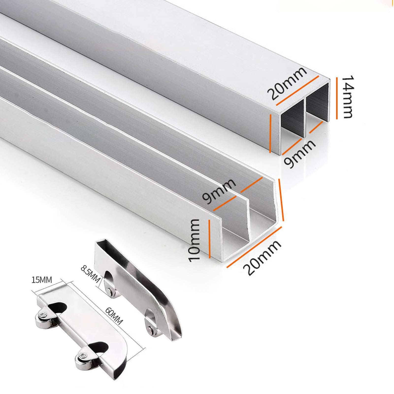 Rail Porte Coulissante Double,Kit Porte Coulissante Kit de Porte Coulissante,Kit Porte Coulissante Rail Double,Rail pour Porte coulissante Placard,pour Armoire,Support de Porte.
