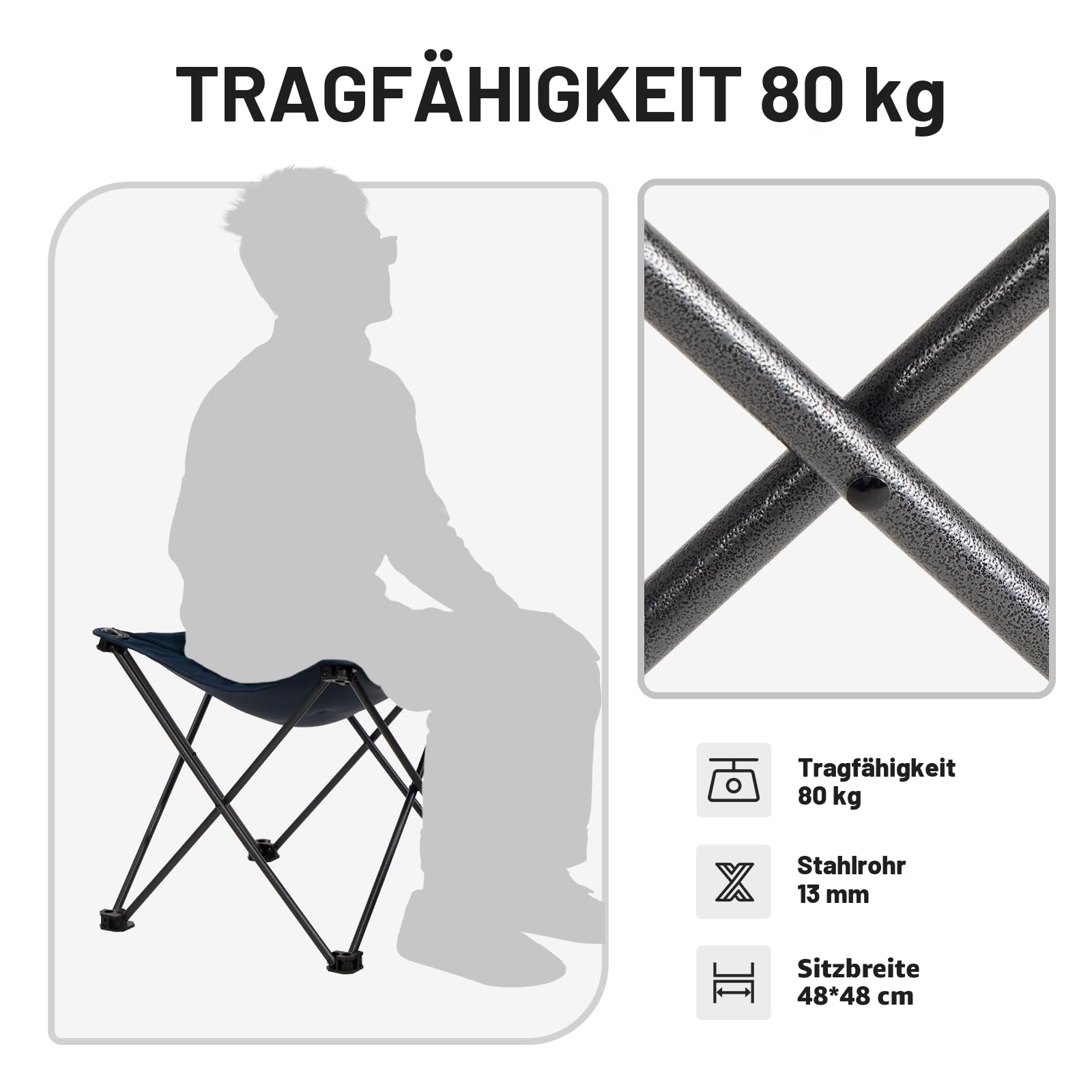 TIMBER RIDGE Klapphocker Camping Fußhocker Höhe von 46cm Campinghocker gepolstert leicht tragbar als Fußstütze für Camping Garten Strand 48x48x46cm belastbar bis 80kg