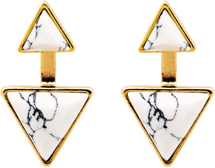 Duo Triangle Marble Ear Jacket Earring in White