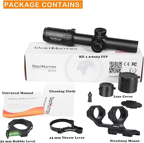 Miniatura 3 de WestHunter Optics HD 1.2-6x24 IR FFP - Telescopio compacto de 1.181 in, primer plano focal de tiro táctico con retícula iluminada de 12 MOA  Kit de